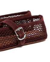 Brown Suede Fishnet Ballet Flats | PDP | Antonia