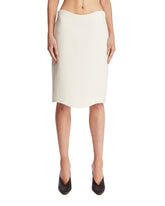 White Curved Wool Crepe Skirt | PDP | Antonia