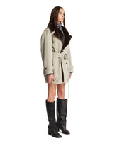 Gray Faux Fur-Lined Double-Breasted Trench Coat | PDP | Antonia