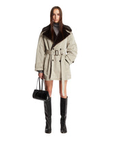 Gray Faux Fur-Lined Double-Breasted Trench Coat | PDP | Antonia