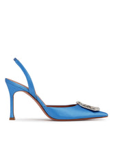 Light Blue Satin Camelia Slingback Pumps | PDP | Antonia