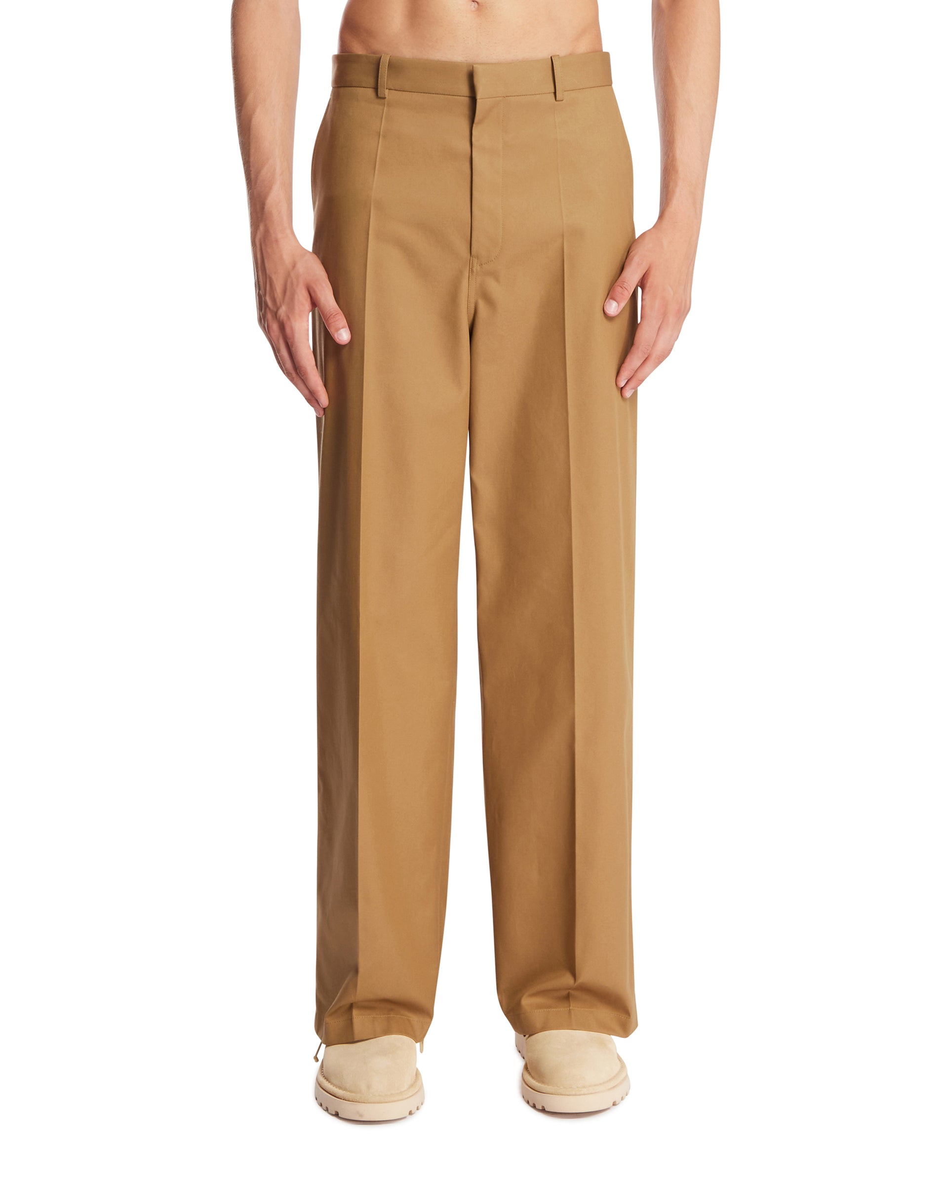 Camel Wide Cotton Chino Trousers | BALENCIAGA - Antonia