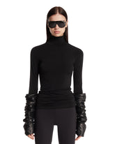 Black Camie Top with Leather Sleeves | PDP | Antonia