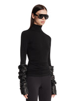 Black Camie Top with Leather Sleeves | PDP | Antonia