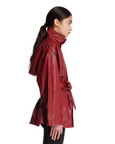 Frame x Alexandra Leclerc The Alexandra Leather Trench Burgundy | PDP | Antonia