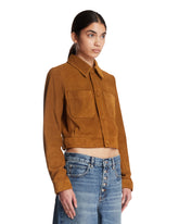 Frame x Alexandra Leclerc The Suede Small Jacket Beige | PDP | Antonia