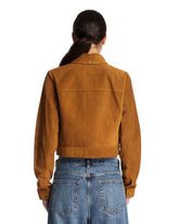 Frame x Alexandra Leclerc The Suede Small Jacket Beige | PDP | Antonia