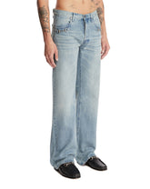 Blue Denim Flare Trousers with Horsebit | PDP | Antonia