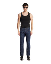 Blue Embroidered Cotton Denim Trousers | PDP | Antonia