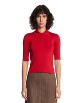 Red Fine Stretch Silk Knit Polo Shirt | PDP | Antonia