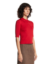 Red Fine Stretch Silk Knit Polo Shirt | PDP | Antonia