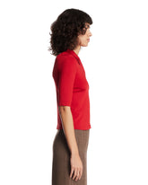 Red Fine Stretch Silk Knit Polo Shirt | PDP | Antonia