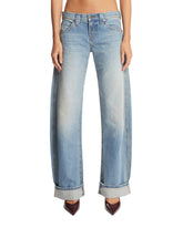Blue Karo Barrel Jeans | PDP | Antonia
