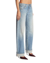 Blue Karo Barrel Jeans | PDP | Antonia