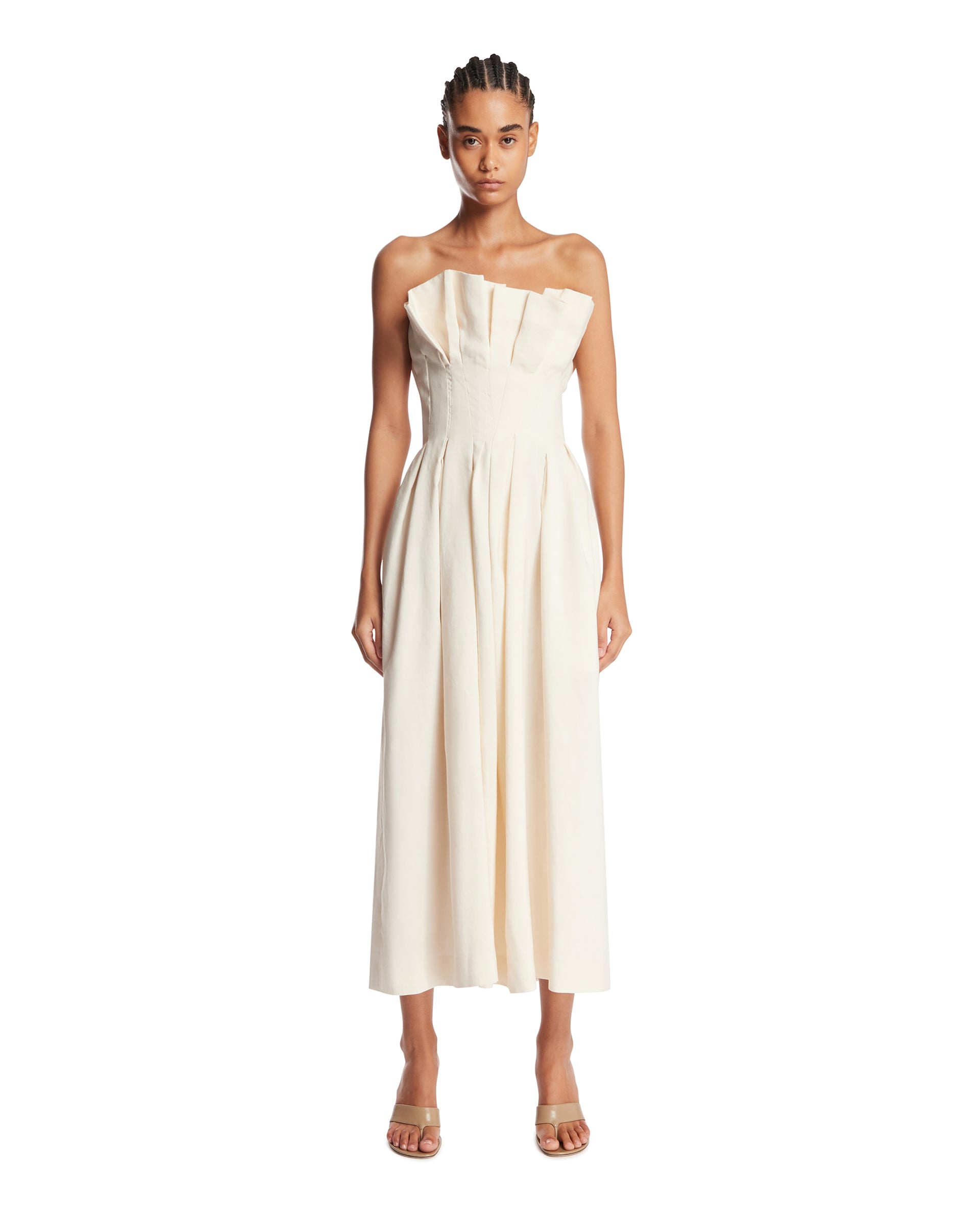 khaite white dress Claude | Sub-Category_Maxi Dresses Animal Print Strapless Bustier the fitted silhouette is SIZE:XXL (44)