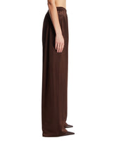 Brown Wide-Leg Silk Trousers | PDP | Antonia