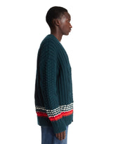 Green Striped Textured Wool Cardigan | PDP | Antonia