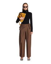 Brown Draped Wool Trousers | PDP | Antonia