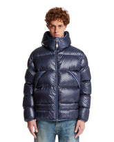 Blue Anapo Hooded Midi Down Jacket | PDP | Antonia