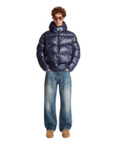 Blue Anapo Hooded Midi Down Jacket | PDP | Antonia