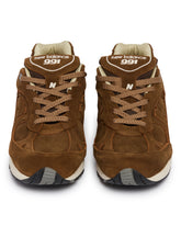 Brown Made in UK 991V1 Luxe Suede Sneakers | PDP | Antonia