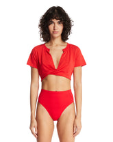 Red NikeSKIMS Short-Sleeve V-Neck Crop Top | PDP | Antonia