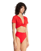 Red NikeSKIMS Short-Sleeve V-Neck Crop Top | PDP | Antonia