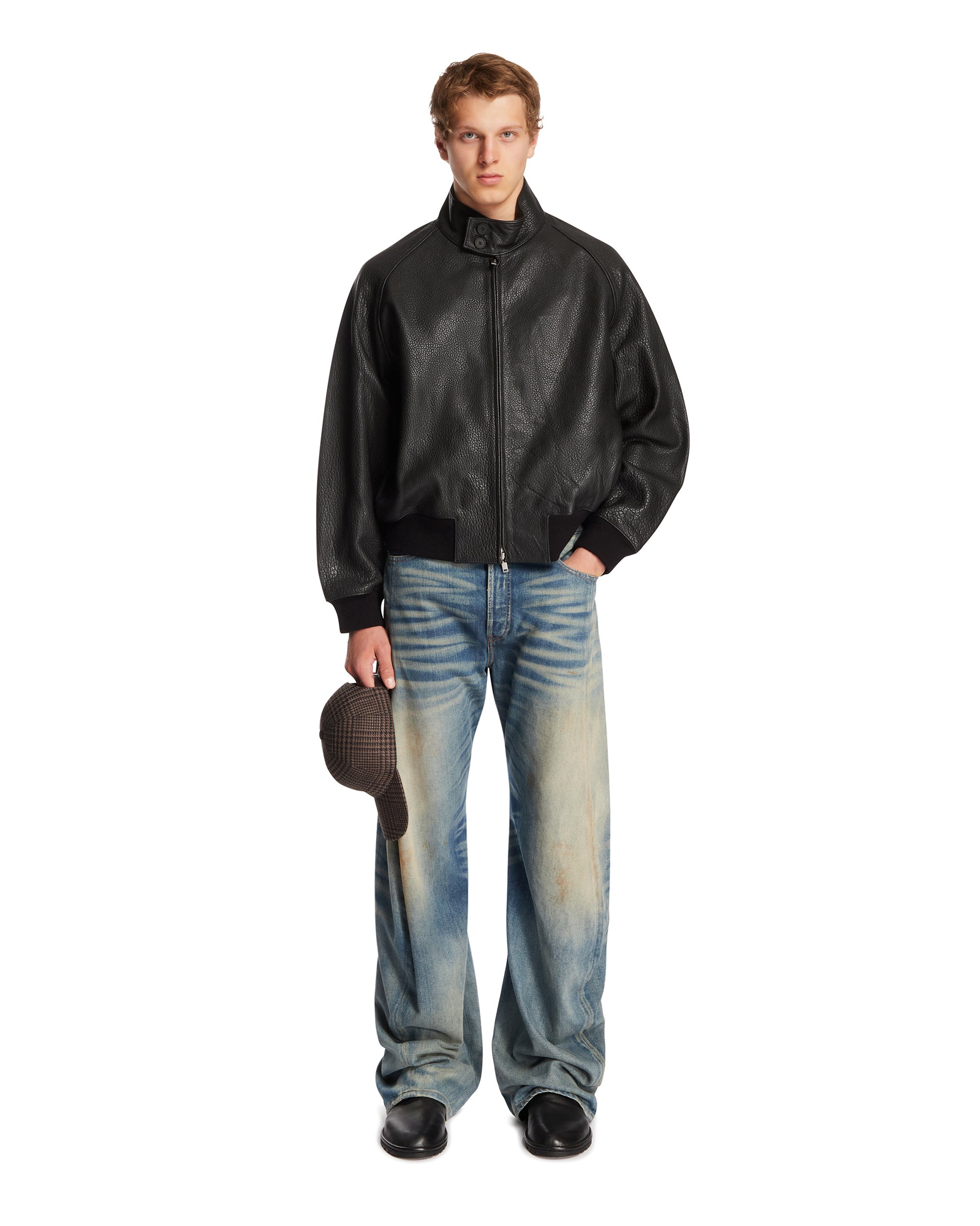 Black Leather Bomber Jacket | STUDIO NICHOLSON - Antonia