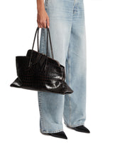 Brown Medium Croco Print Leather Passeggiata Bag | PDP | Antonia