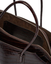 Brown Medium Croco Print Leather Passeggiata Bag | PDP | Antonia