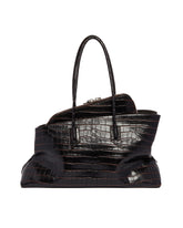 Brown Medium Croco Print Leather Passeggiata Bag | PDP | Antonia