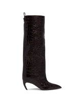 Brown Lea Python-Print Leather Boots | PDP | Antonia