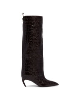 Brown Lea Python-Print Leather Boots | PDP | Antonia