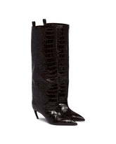 Brown Lea Python-Print Leather Boots | PDP | Antonia