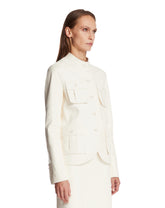 White Short Leather Jacket with Patch Pockets | PDP | Antonia