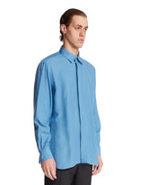 Camicia In Cotone E Seta Blu | PDP | Antonia