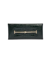 Clutch T-Strap In Pelle Stampa Cocco Verde | PDP | Antonia