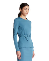 Light Blue Crew Neck Top with Belt | PDP | Antonia