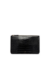 Black Threefold Croc-Embossed Pouch | PDP | Antonia
