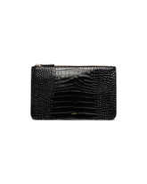 Black Threefold Croc-Embossed Pouch | PDP | Antonia