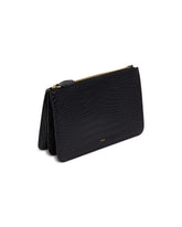 Black Threefold Croc-Embossed Pouch | PDP | Antonia