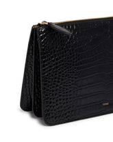 Black Threefold Croc-Embossed Pouch | PDP | Antonia