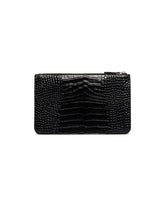 Black Threefold Croc-Embossed Pouch | PDP | Antonia