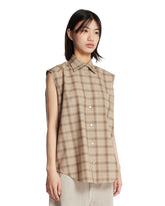 Beige Checked Sleeveless Shirt | PDP | Antonia