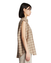 Beige Checked Sleeveless Shirt | PDP | Antonia