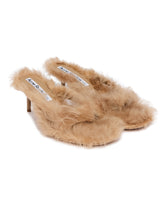 Beige Fur-Trimmed Heeled Sandals | PDP | Antonia