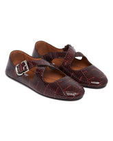 Brown Python-Print Crisscross Flat Ballet Flats | PDP | Antonia