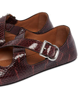 Brown Python-Print Crisscross Flat Ballet Flats | PDP | Antonia