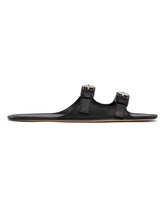 Black Leather Flat Sandals | PDP | Antonia