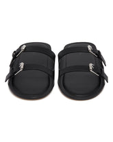 Black Leather Flat Sandals | PDP | Antonia